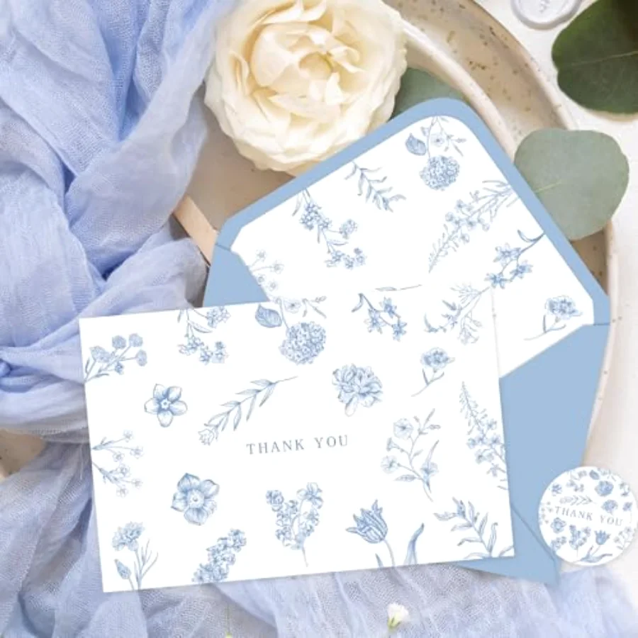 36 Pcs Light Blue Floral Thank You Cards Blue Flower Greeting Cards Blank, view 4