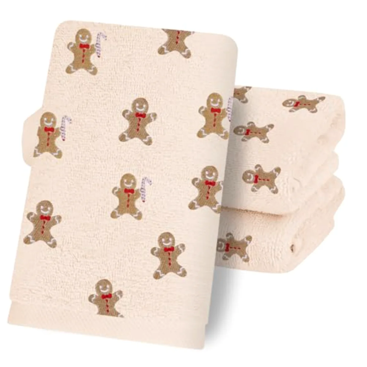 3 Pcs Christmas Hand Towels Xmas Gingerbread Man Bath Towel Embroidered