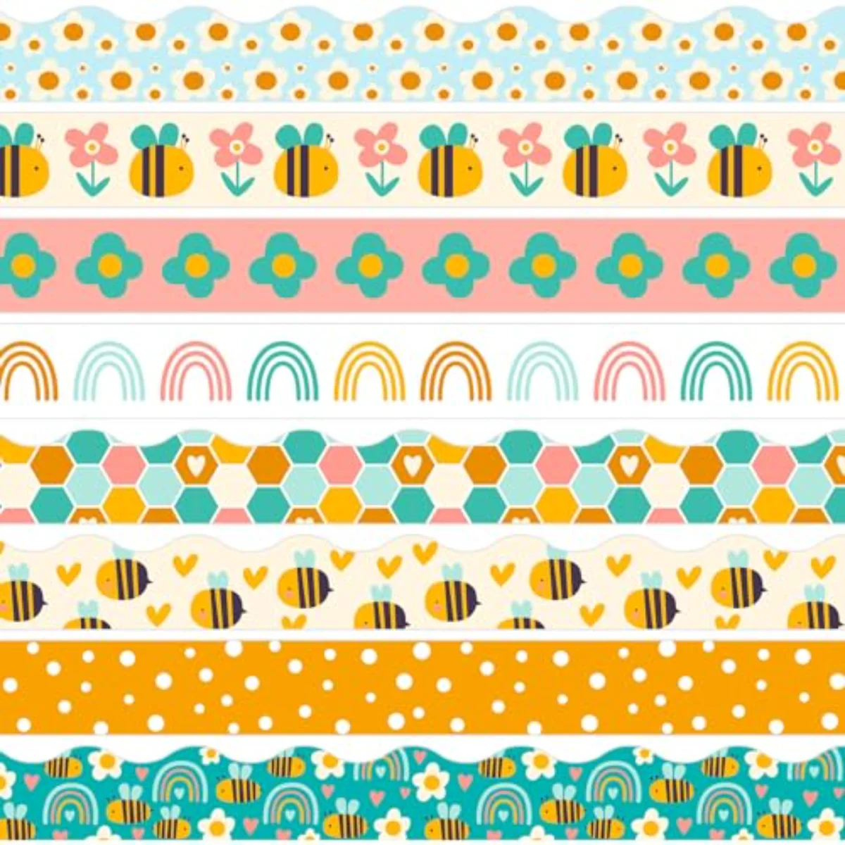 82Ft Bee Bulletin Board Borders 8 Designs 72Pcs Boho Bee Honeycomb