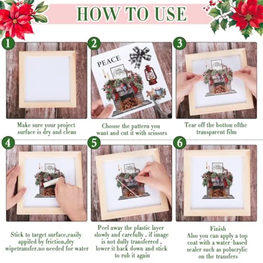12 Sheet Christmas Rub on Transfer for Crafts Rub on Transfer Stickers Red, view 3