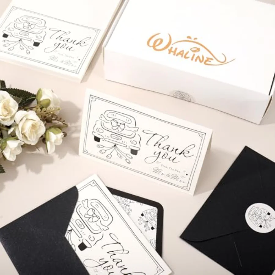 100 Pcs Wedding Thank You Cards with Envelopes Stickers Boxed Greeting, view 4