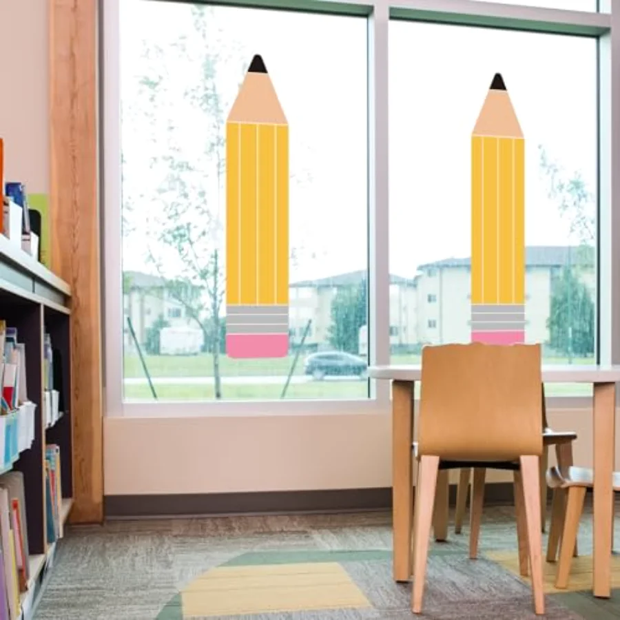 Extra Large Back to School Window Clings Double Sided Yellow Pencil Shaped, view 3