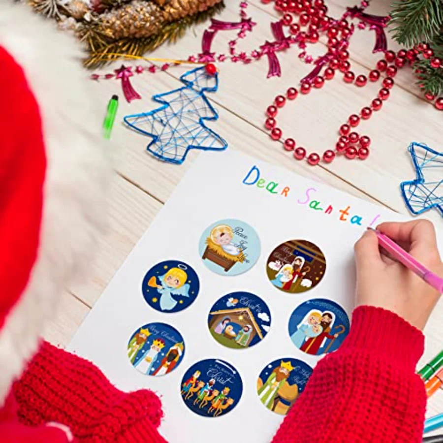 1000Pcs Christmas Stickers 1.5Inch Jesus Sticker Nativity Round Stickers, view 4