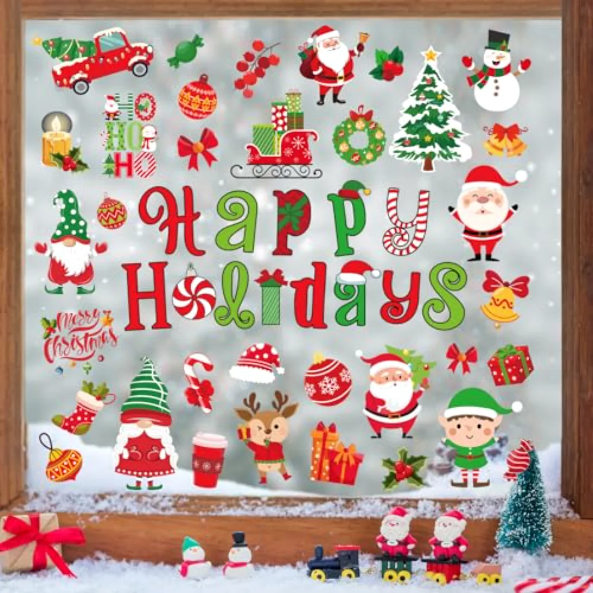 9 Sheets Christmas Window Cling Stickers Xmas Santa Reindeer Cartoon