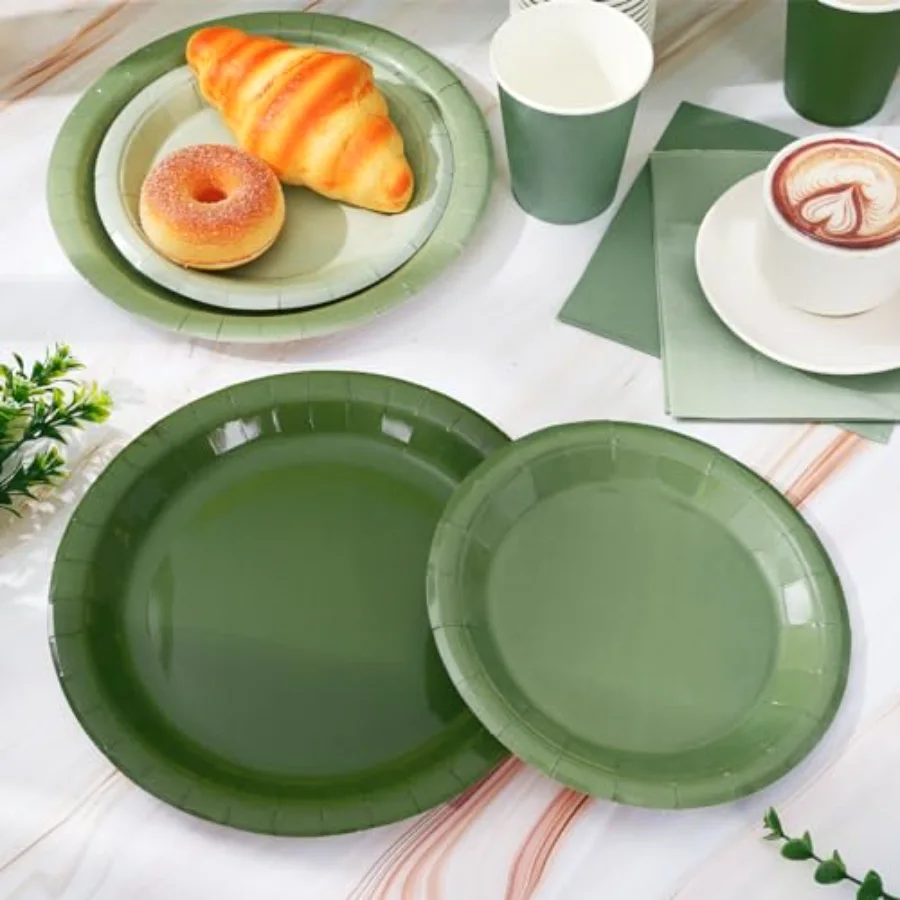 96Pcs Sage Green Tableware Set Serves 24 Gradient Green Disposable, view 4