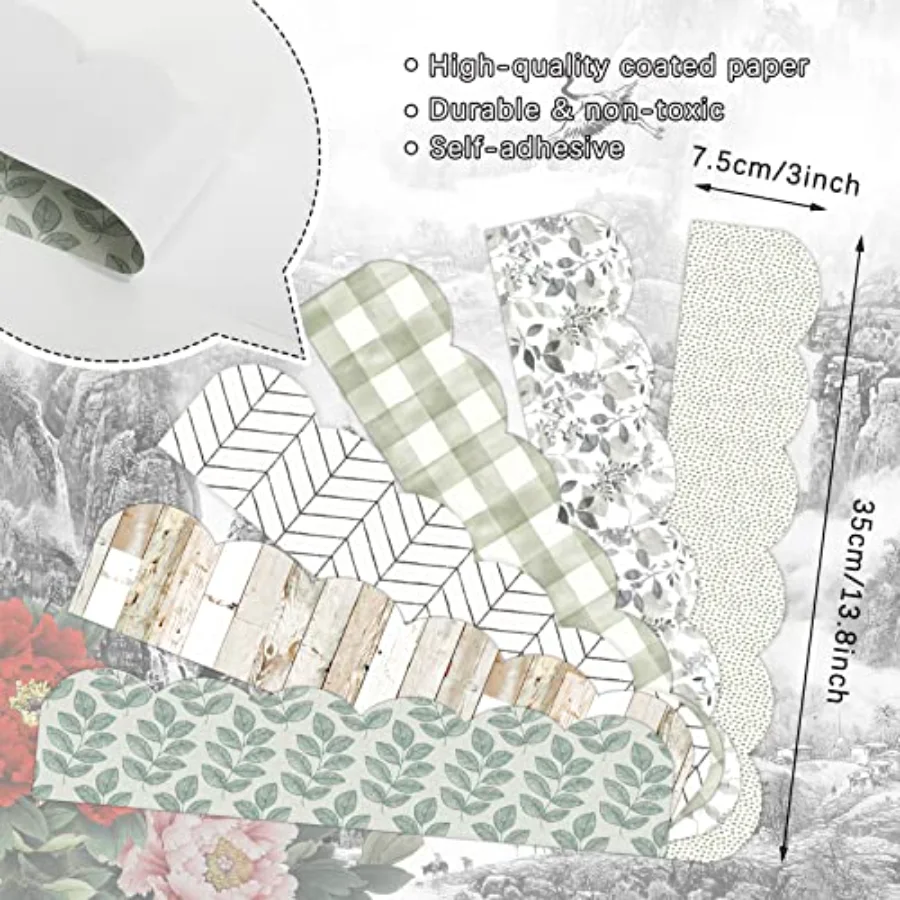 69Ft Farmhouse Bulletin Board Borders 6 Designs Watercolor Decoration, view 2