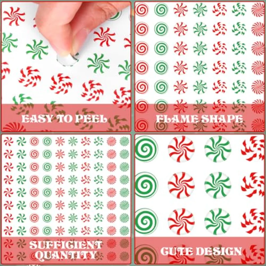 1000Pcs Christmas Candy Stickers Mini Red Green Xmas Paper Labels, view 3