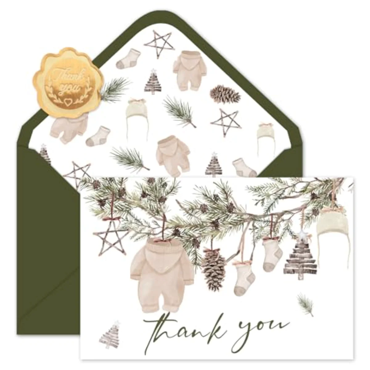 50 Pack Winter Baby Shower Thank You Cards Bulk Boxed Christmas Blank Note