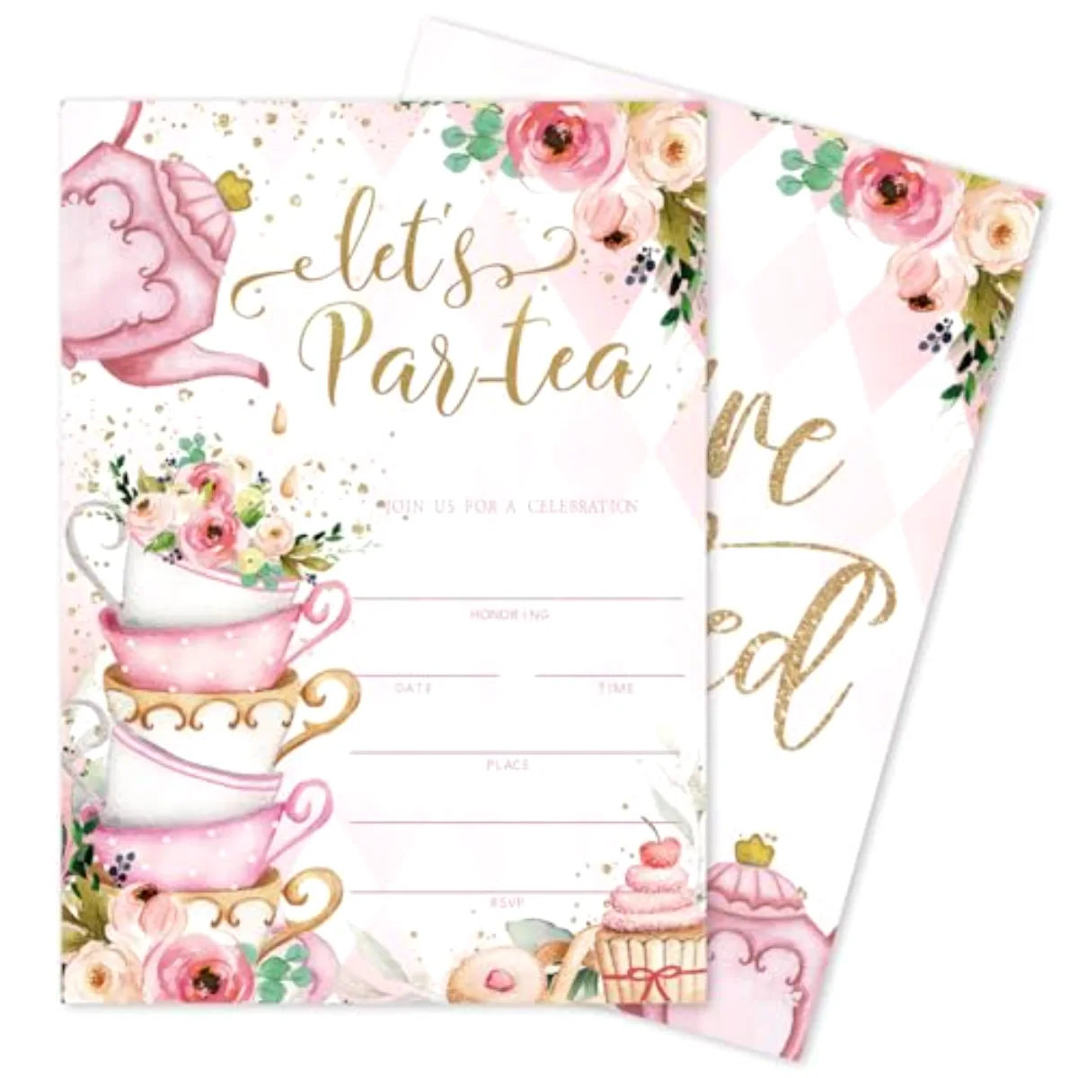 25 Packs Tea Party Invitations 5 x 7 Inch Floral Fill-In Invitation Cards