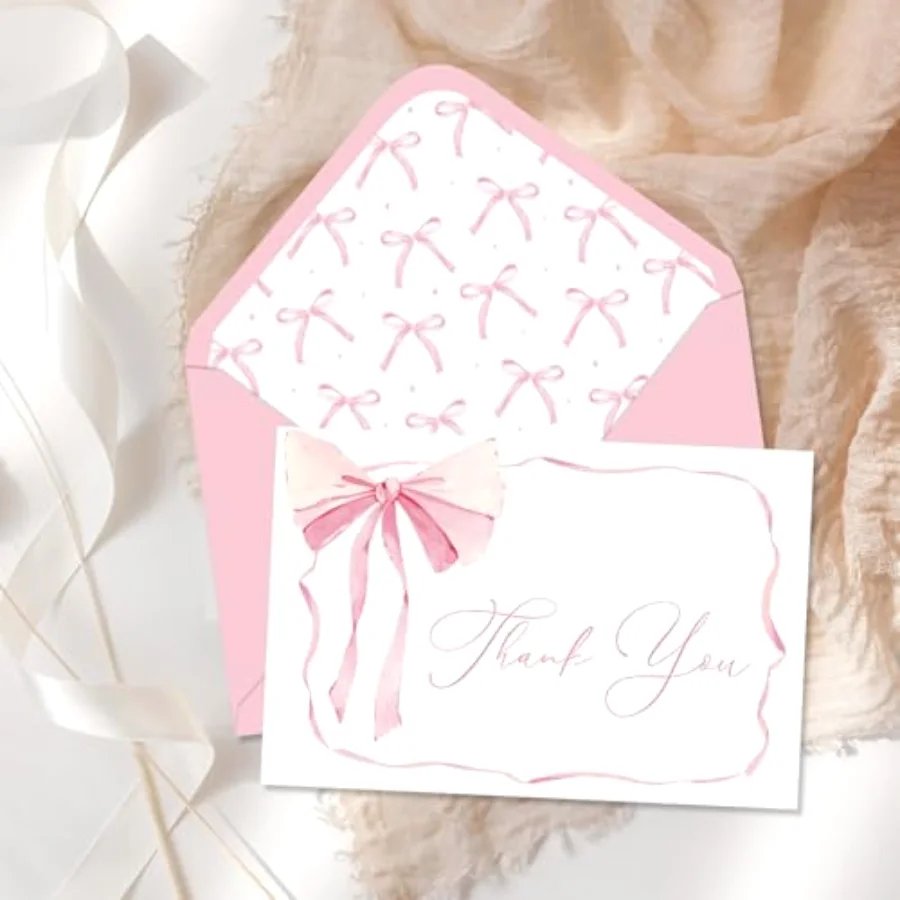 24 Pack Pink Bow Thank You Cards Coquette Bow Greeting Cards with, view 4