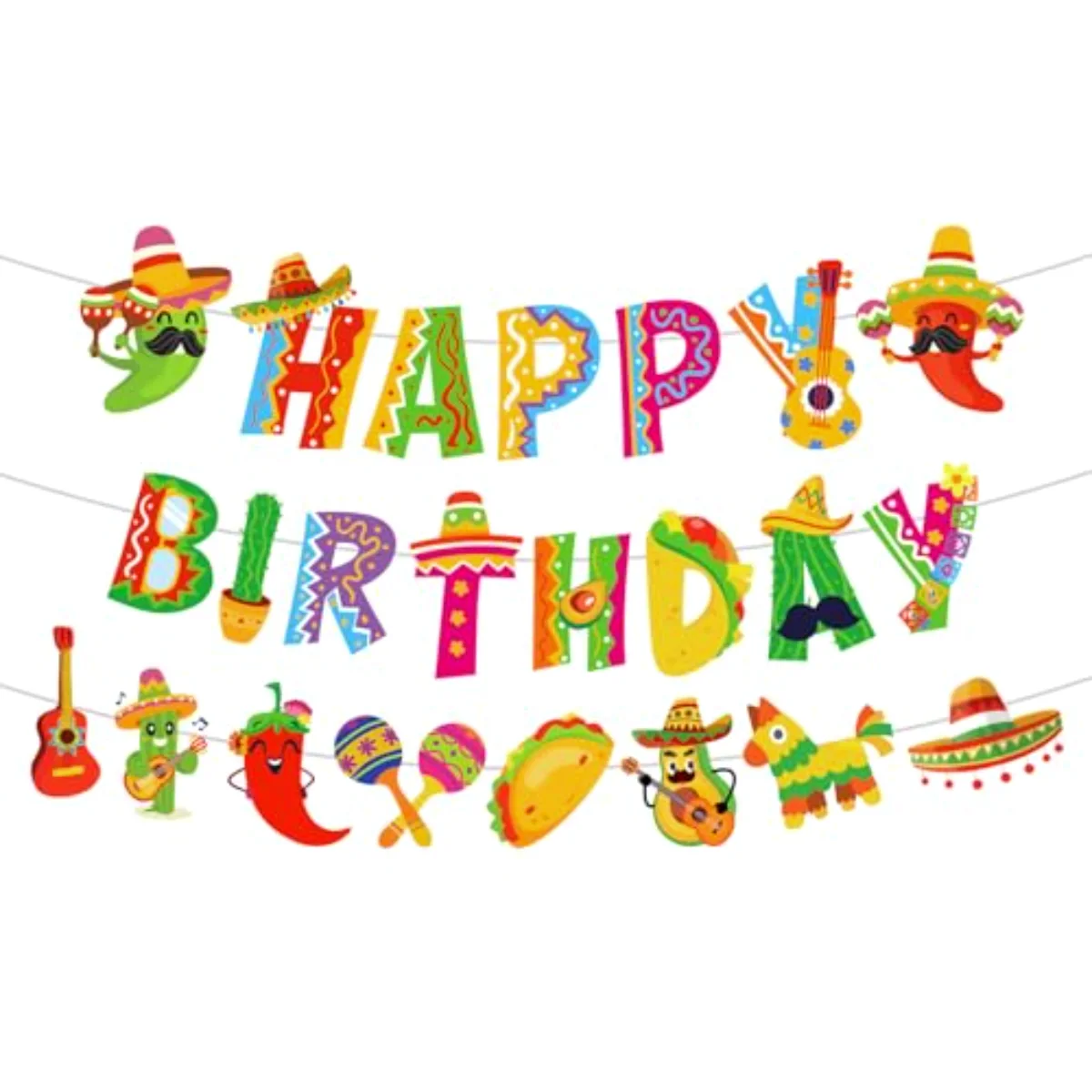 9.8 Ft 3 Pcs Mexican Mexican Happy Birthday Banner Colorful Mexican Fiesta