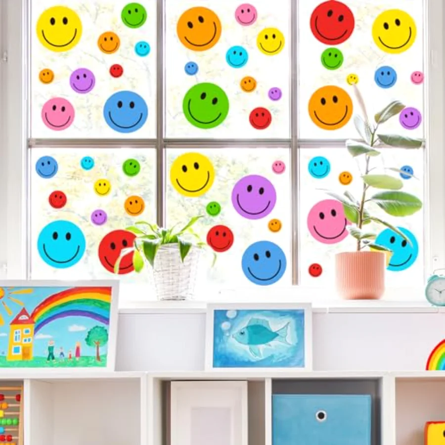 9 Sheet Smile Face Window Clings Colorful Cute Happy Face Window Decals, view 3