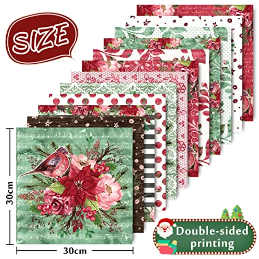 Christmas Scrapbook Paper 12 Designs Watercolor Poinsettia Pattern Paper, view 2