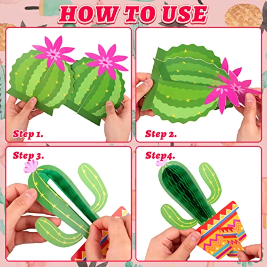 9Pcs Summer Llama Cactus Honeycomb Centerpiece Kit 3D Cactus Alpaca Paper, view 4