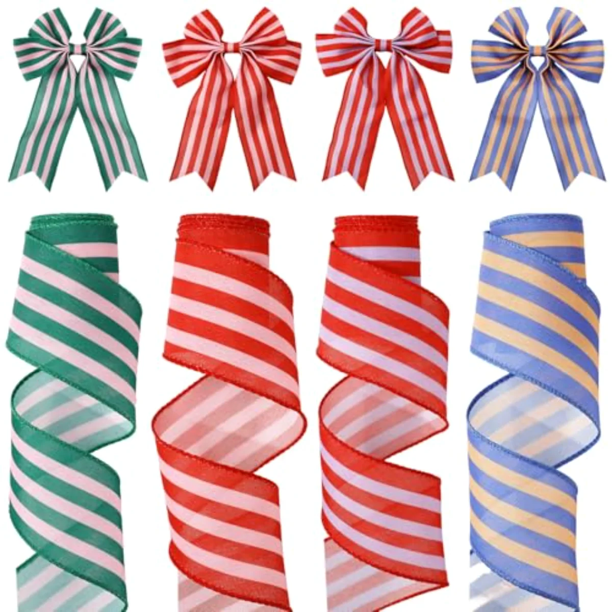 Summer Beach Stripe Wired Edge Ribbon 2.5 Inch Craft Ribbons Cabana Stripe