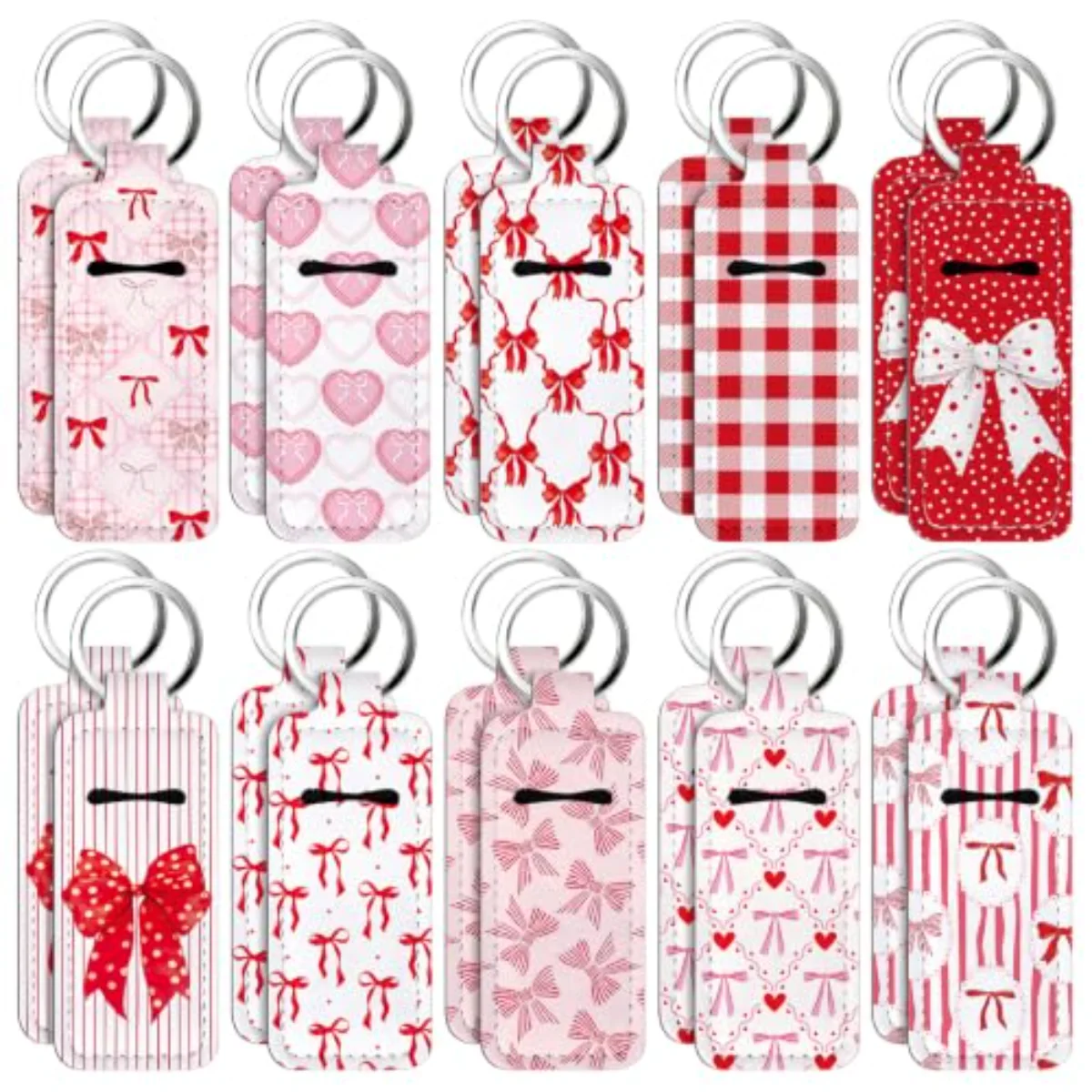 40Pcs Coquette Bow Lipstick Holder Keychain Red Bow Pocket Lip Balm Holder