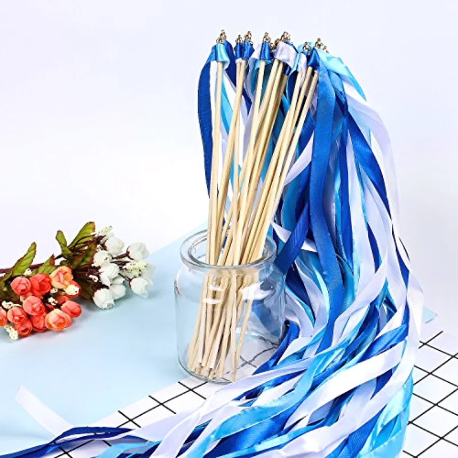 30 Pack Ribbon Sticks Chromatic Silk Ribbon with Bells Fairy Stick Wish, view 3