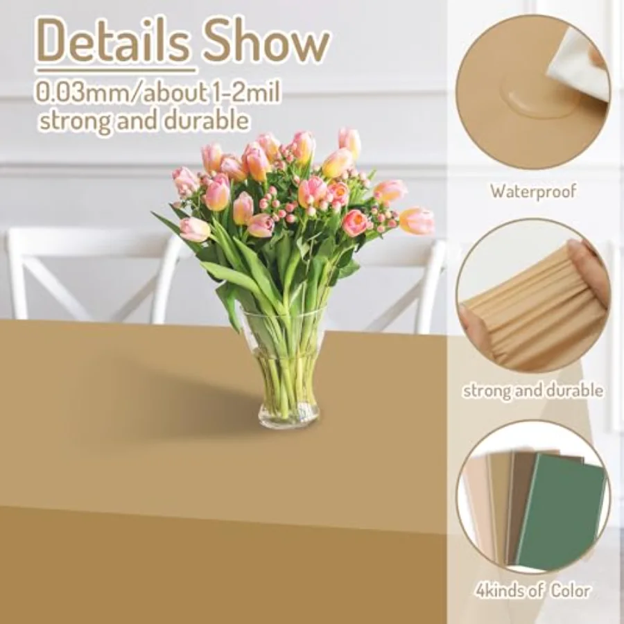 16 Pcs Woodland Themed Plastic Tablecloth Sage Green Brown Rectangle, view 3