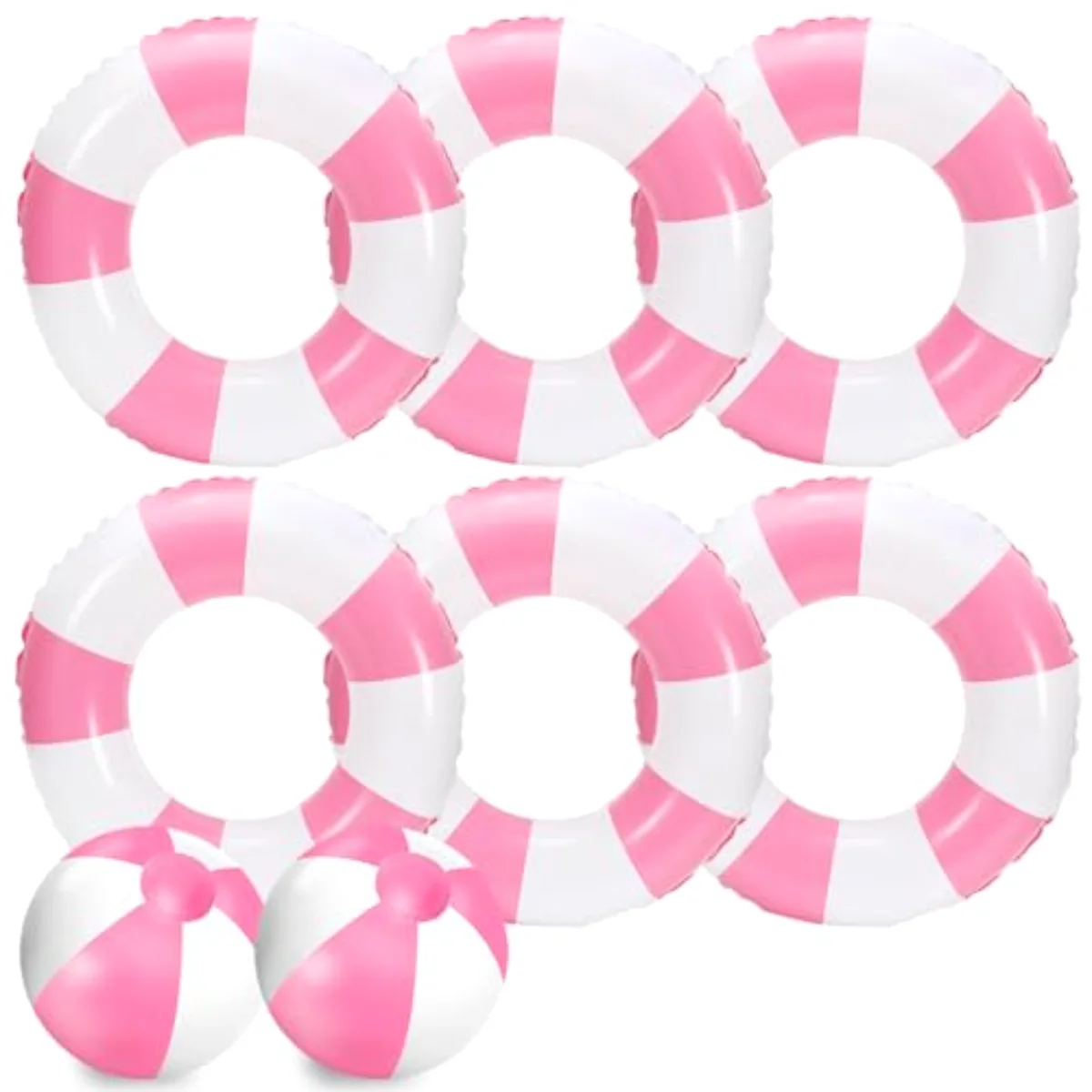 8Pcs White Pink Inflatable Swimming Float Toy Set Striped 22.8 in Swim