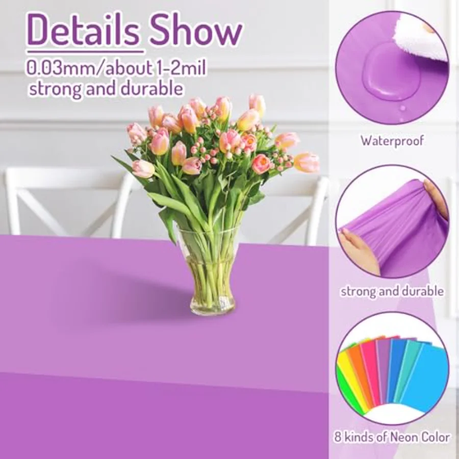32Pcs Neon Color Plastic Tablecloth 8 Fluorescent Colors Rectangle Table, view 3