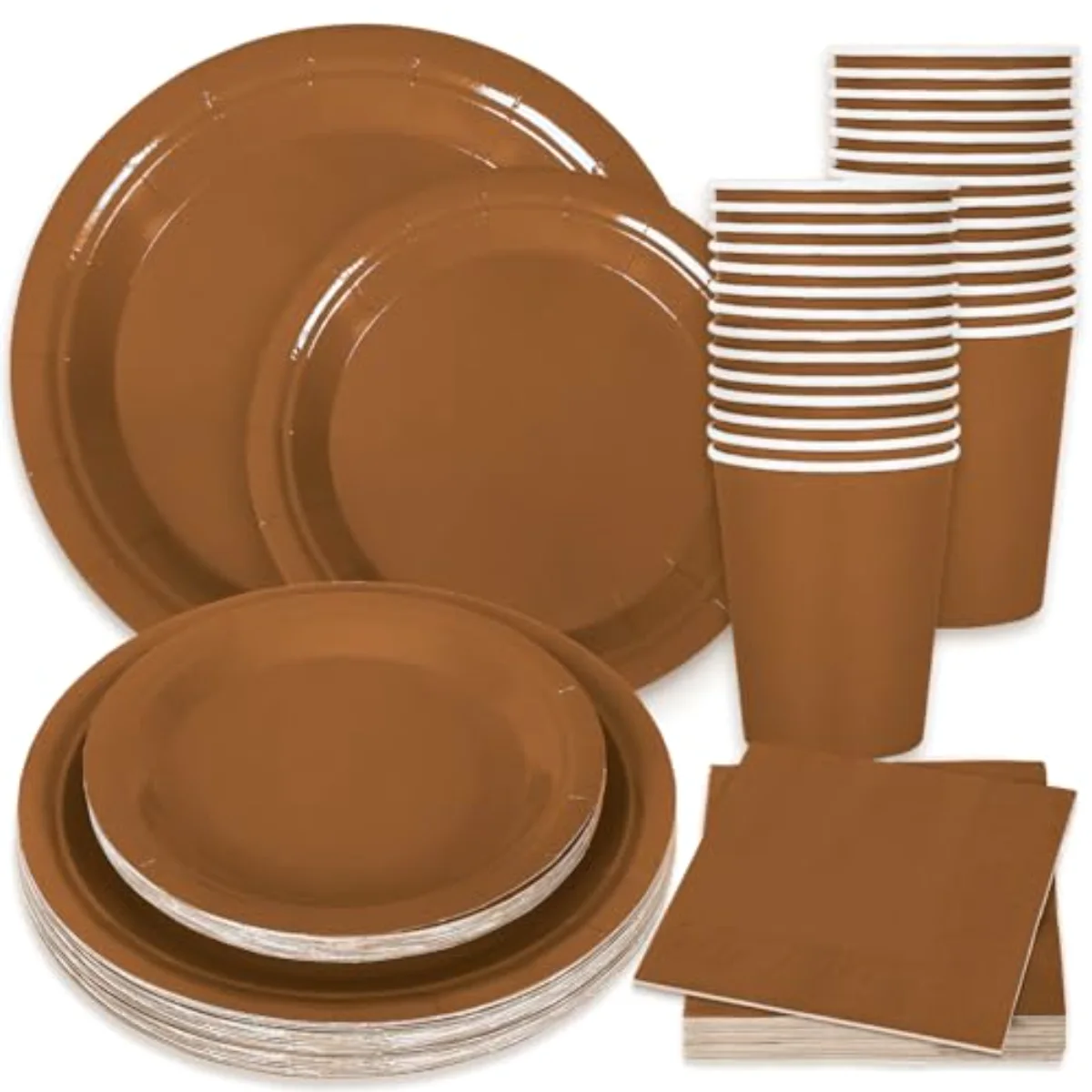 100Pcs Brown Tableware Set Fall Disposable Dinnerware Set 50Pcs Paper