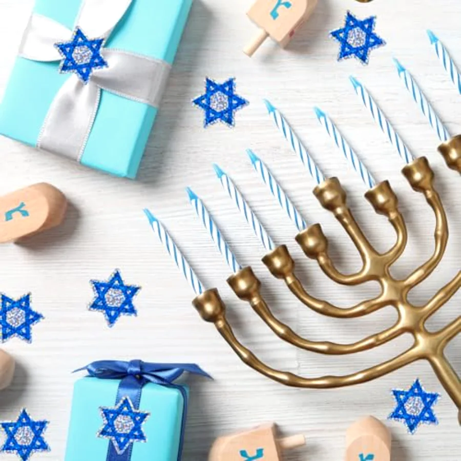 Hanukkah Stickers Roll Glitter Chanukah Star Seal Stickers Waterproof, view 4