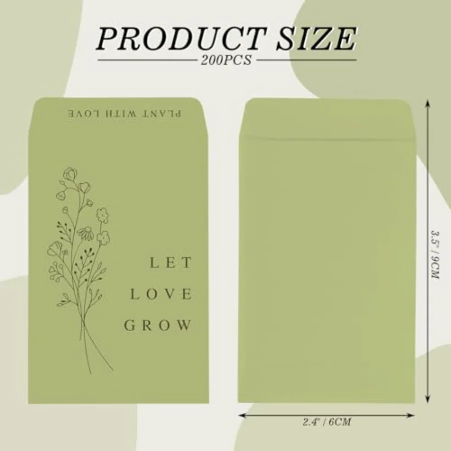 200 Pcs Self Adhesive Wedding Favor Seed Packets Let Love Grow Green, view 2