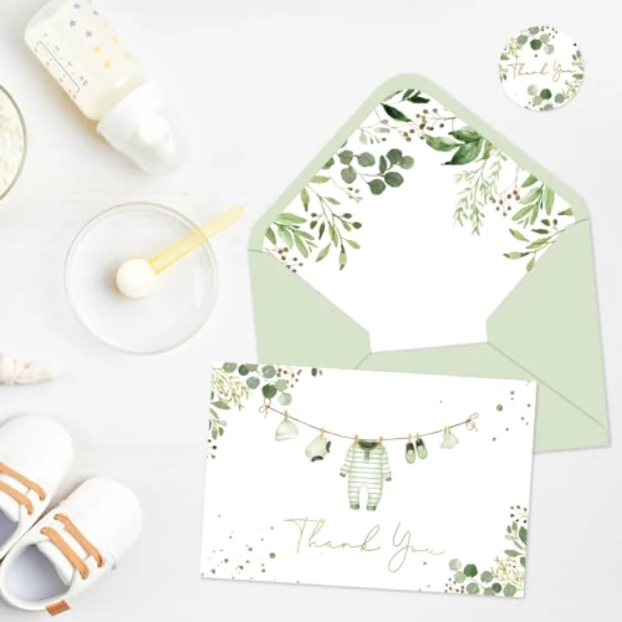 Baby Shower Thank You Cards 24 Pack Green Baby Note Cards with Envelope, view 4