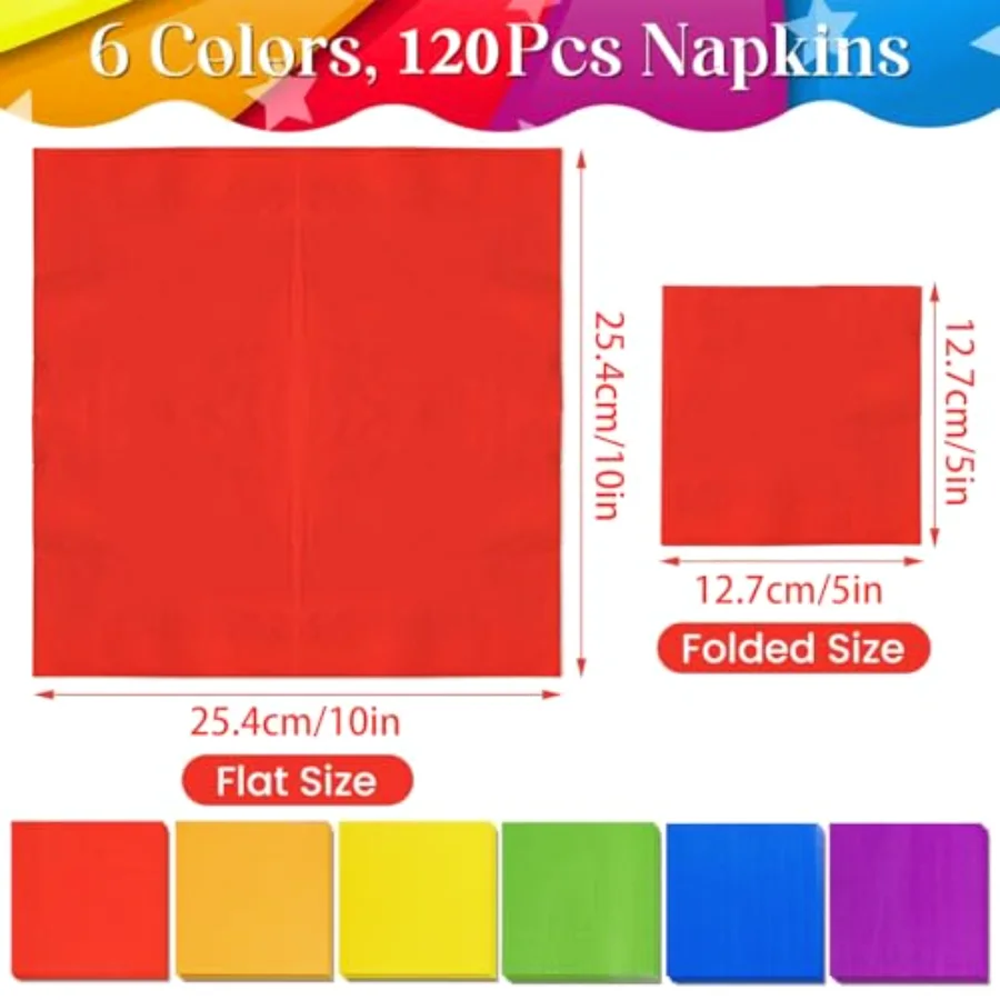 120 Pieces Multicolor Cocktail Paper Napkins, view 2