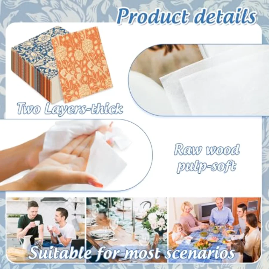 50Pcs Vintage Floral Paper Napkins, view 3