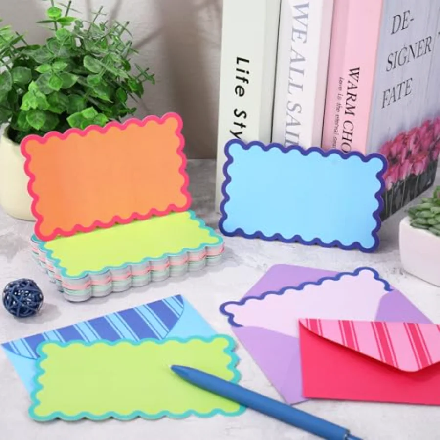 60Pcs Flat Blank Notes with Envelopes Scalloped Stationery Set 4 Colors, view 4