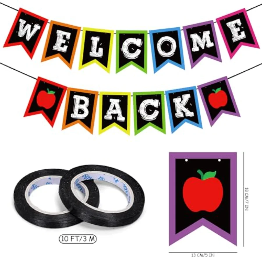 Welcome Back to School Banner Colorful Chalkboard Sign Rainbow Welcome, view 2