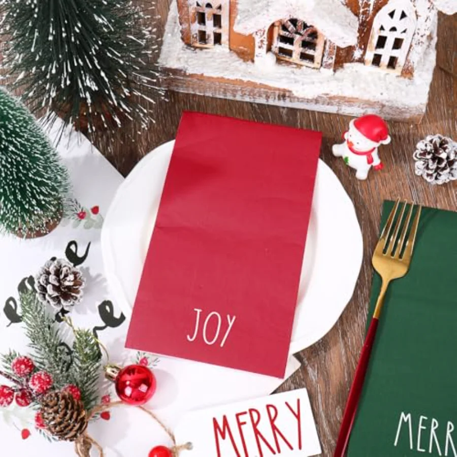 150 Pcs Christmas Guest Napkins Red Green White Merry Christmas Paper, view 3