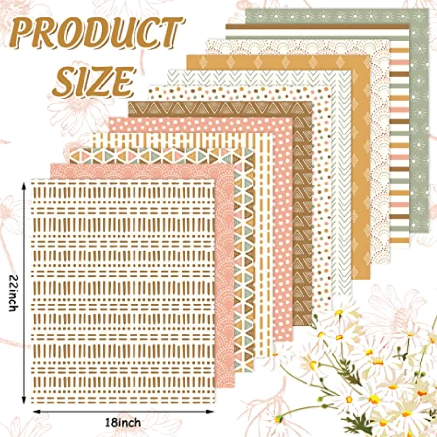 12Pcs Boho Cotton Fabric Bundles 18 x 22 Inch Sun Printed Fat Quarters, view 2