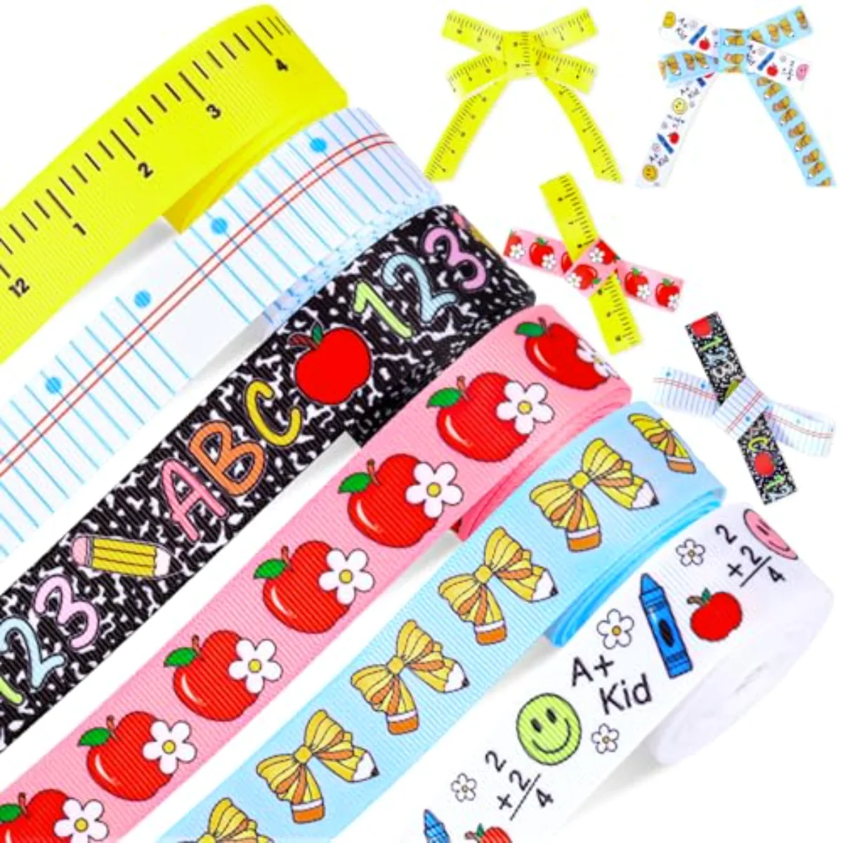 6 Rolls Back to School Grosgrain Ribbons 7/8" 30 Yards Fabric Craft Ribbon