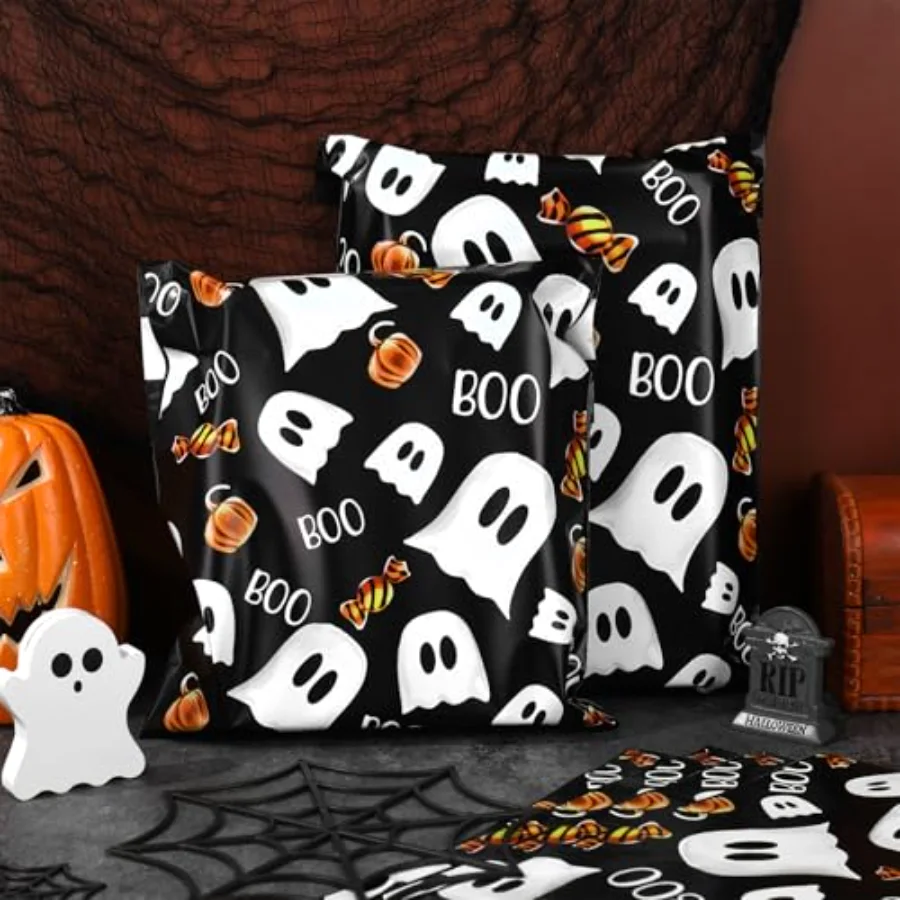 100 Pcs Halloween Poly Mailer 10 x 13 Inch Black Ghost Pumpkin Candy, view 4