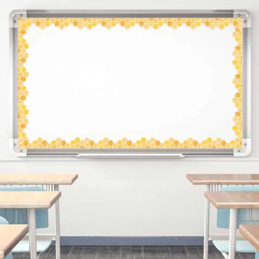 65.6 Ft Summer Bulletin Board Border Glitter Yellow Honeycomb Die Cut Trim, view 4