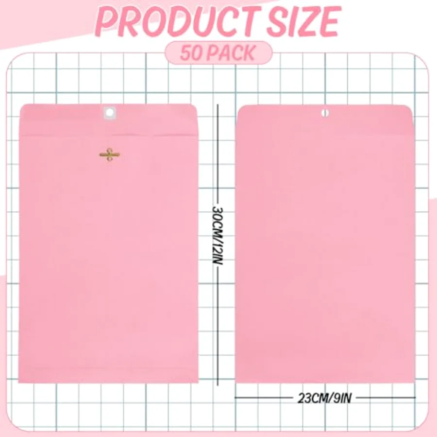 50Pcs 9 x 12 Inch Light Pink Clasp Envelopes Catalogue Letter Envelopes, view 2