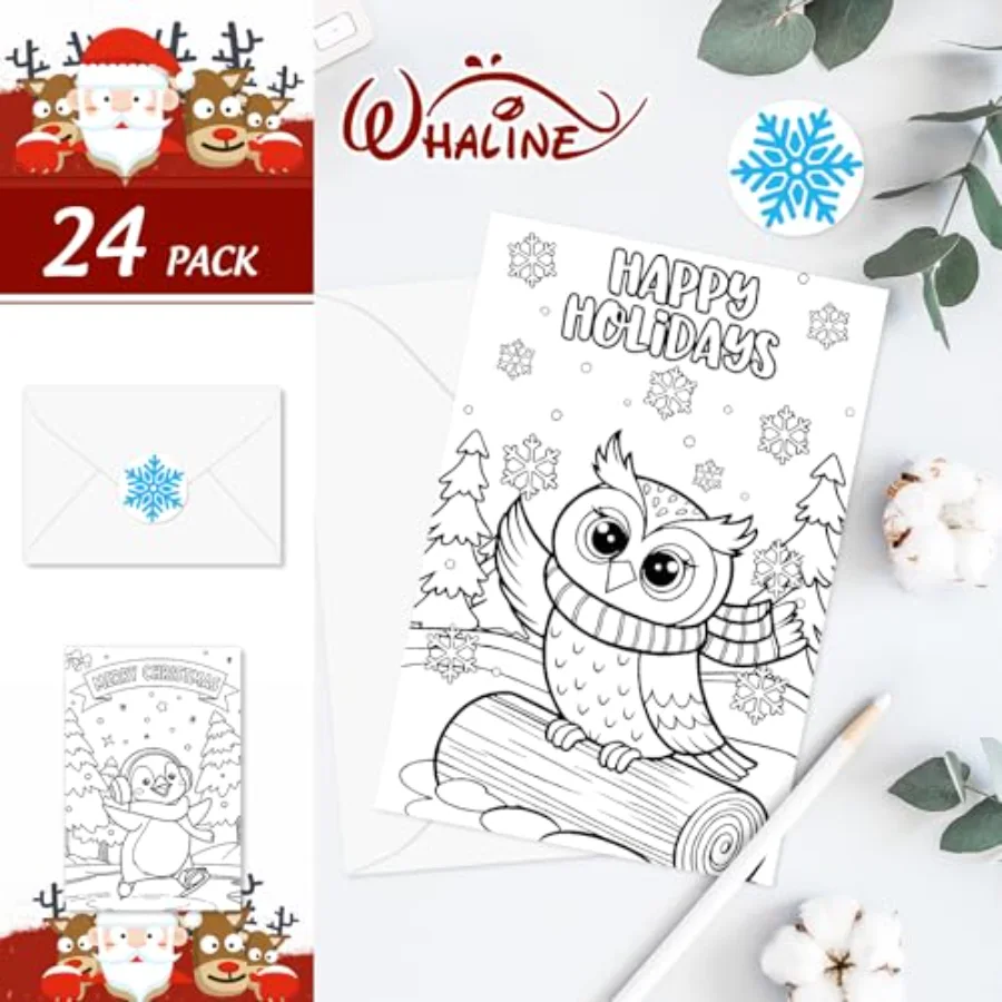 24 Packs Winter Christmas Color Your Own Cards Greeting Card DIY Coloring, view 3