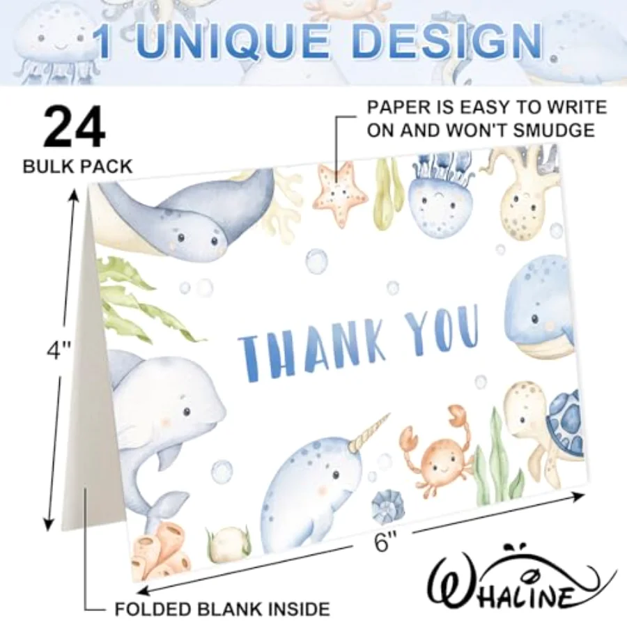 24Pcs Under the Sea Thank You Cards Watercolor Marine Animals Greeting, view 2