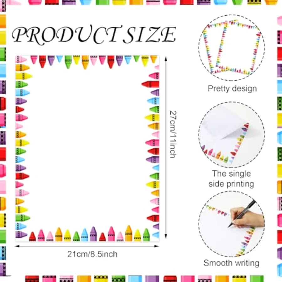 80 Sheets Colorful Crayon Border Stationery Paper Cute Letterhead Letter, view 2
