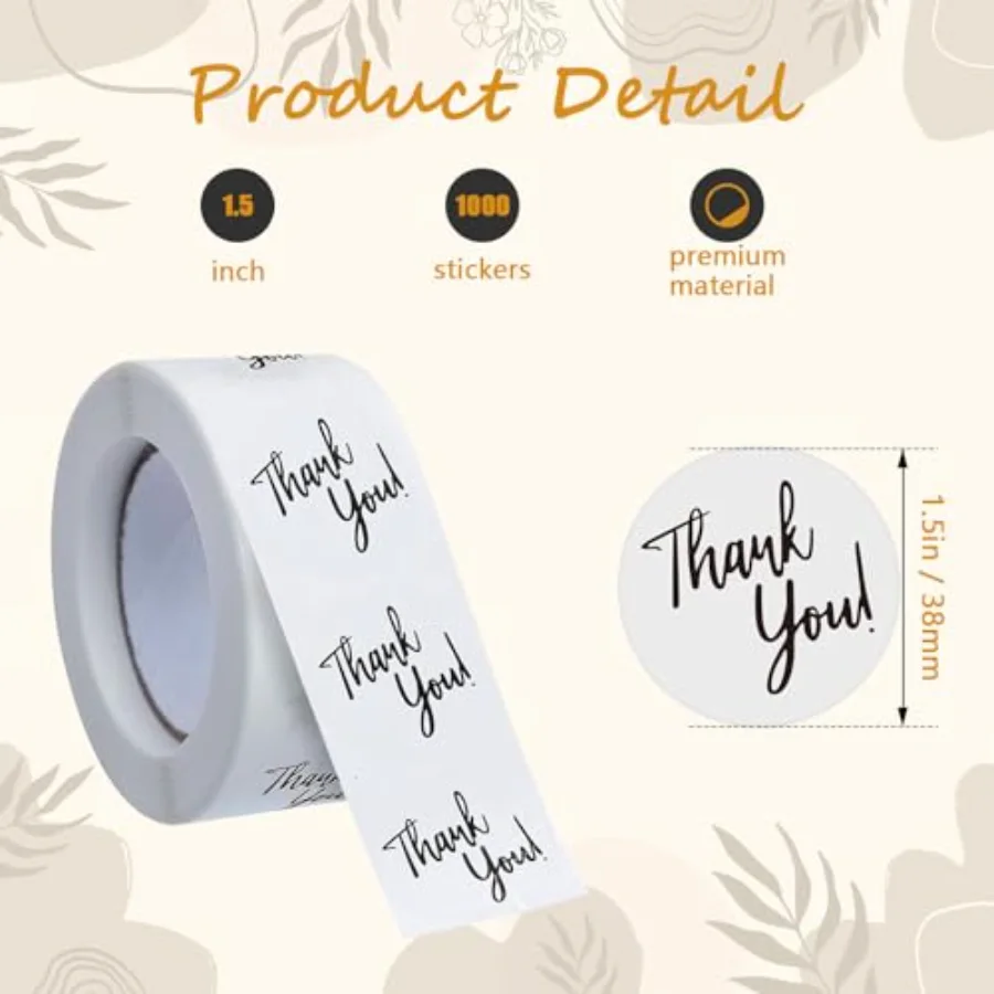 1000Pcs Clear Thank You Stickers 1.5 Inch Round Transparent PVC Stickers, view 2