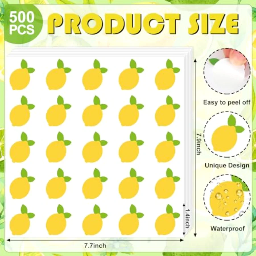 500Pcs Lemon Paper Stickers Yellow Seal Stickers Summer Fruit, view 2