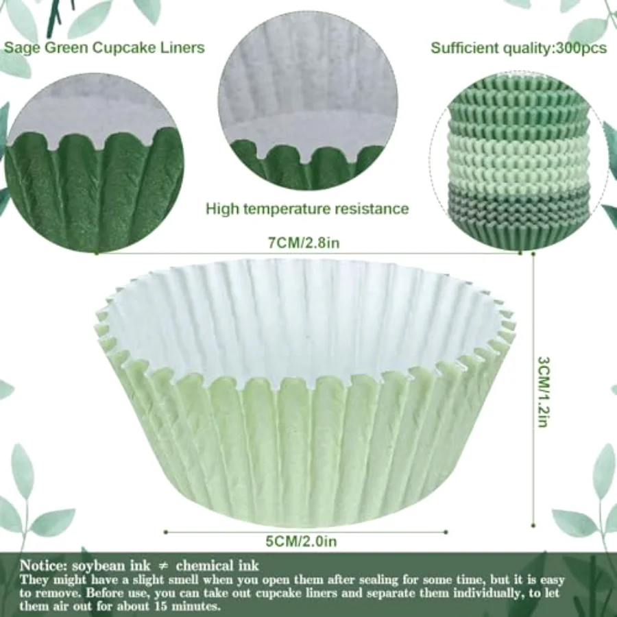 300Pcs Sage Green Cupcake Liners Gradient Green Baking Cups Cupcake, view 2