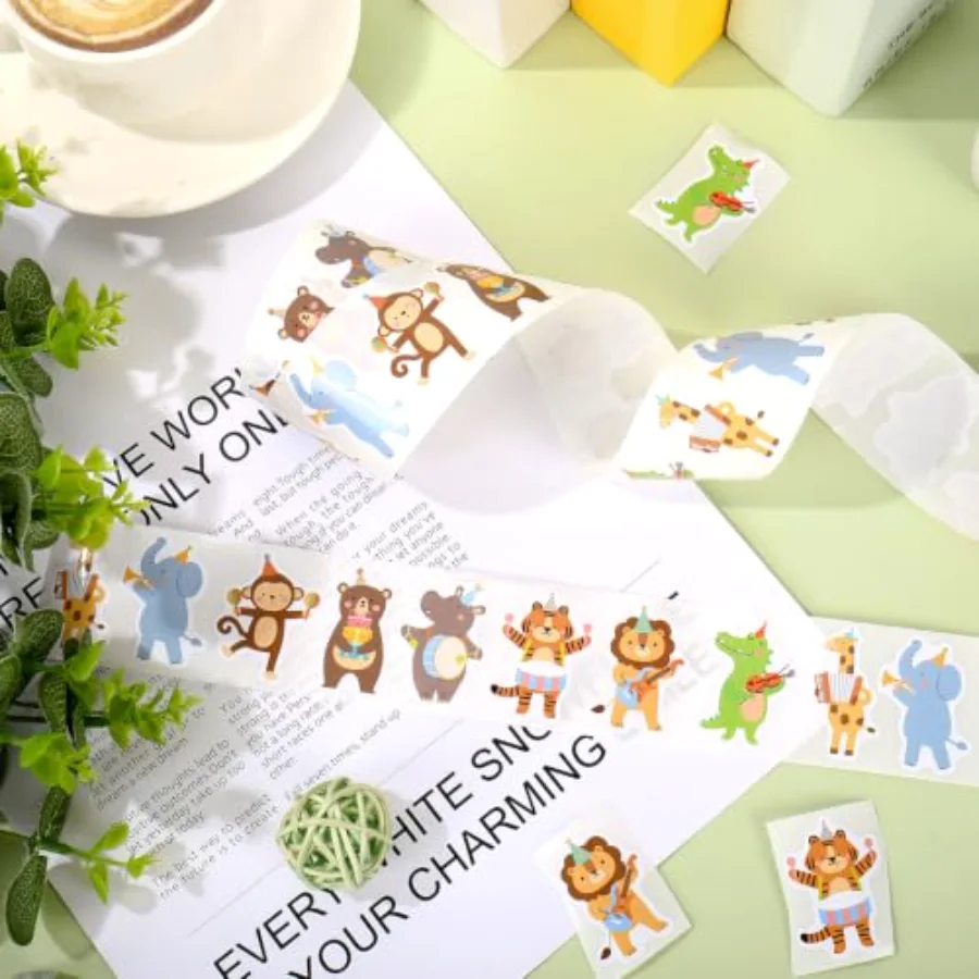 500Pcs Animal Parade Sticker Roll Cartoon Zoo Animal Stickers, view 3