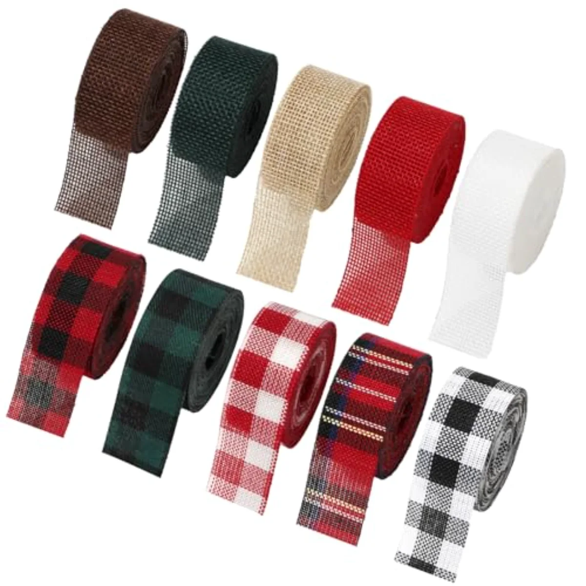 10 Rolls 50 Yard Christmas Plaid Burlap Ribbon Rolls 1 Inch Gift Wrapping
