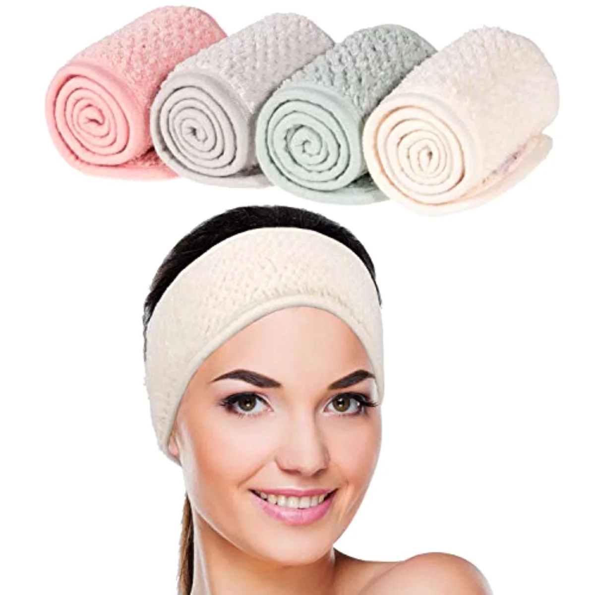 4 Pack Spa Facial Headband, Pea Green