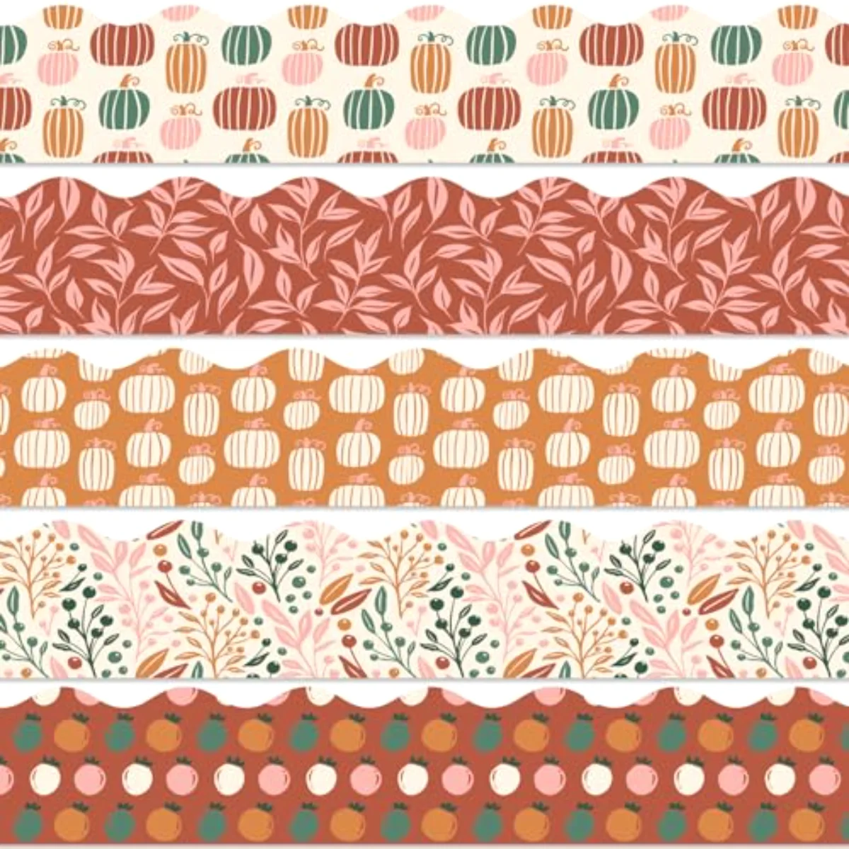69 Ft Fall Boho Bulletin Board Borders Pumpkin Leaves Scalloped Border