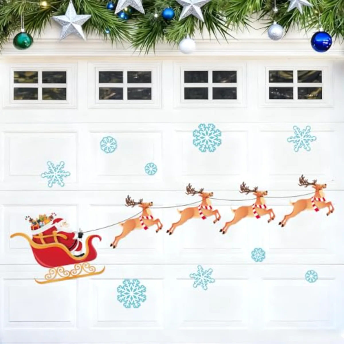 Merry Christmas Garage Decoration Magnet Stickers Santa Sleigh Garage Door