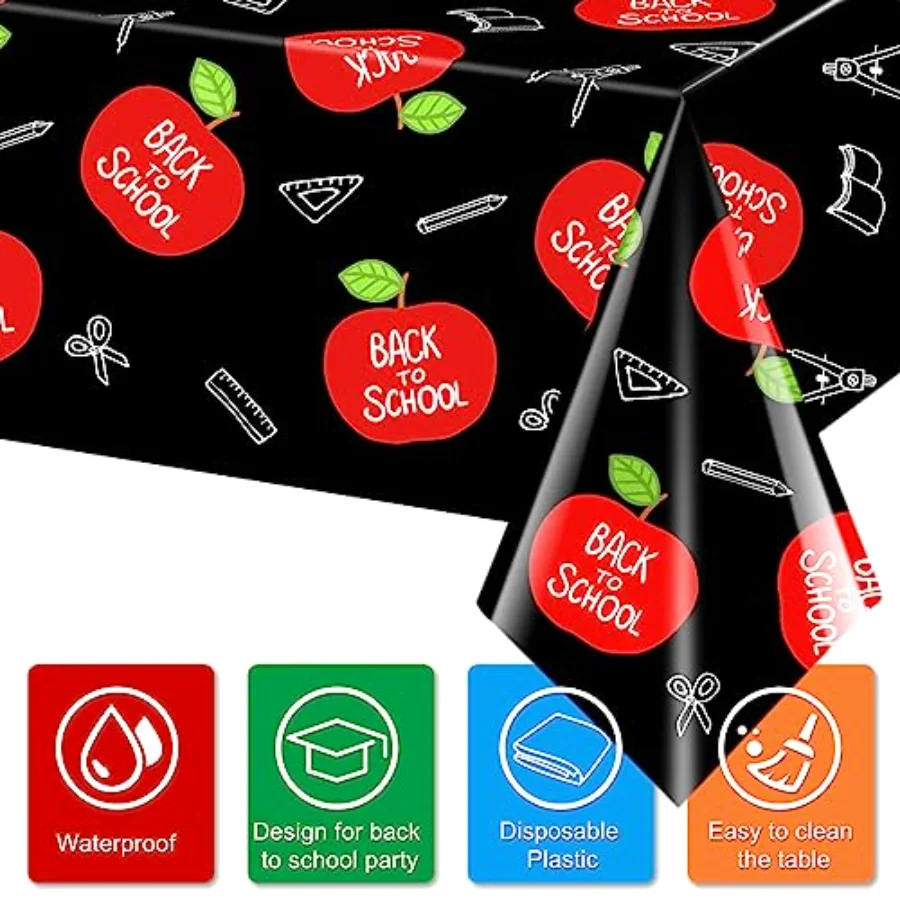 3Pcs Welcome Back to School Party Tablecloth 54x108 Inch Waterproof Table, view 3